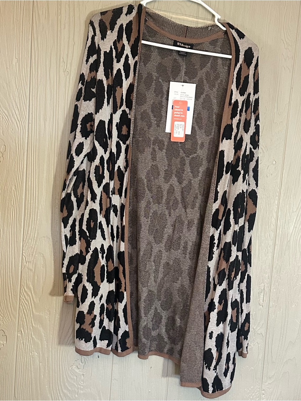 ByDesign Women's Sand/Black Leopard Animal Print Open Knit Cardigan Sweater XL